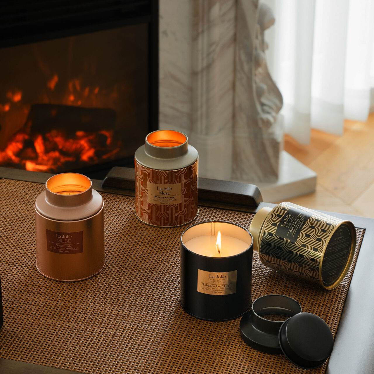 la jolie muse tobacco leaf herb La Jolie Muse Mirela Scented Candle - Dark Rum & Oak (369g) - PrintnGift