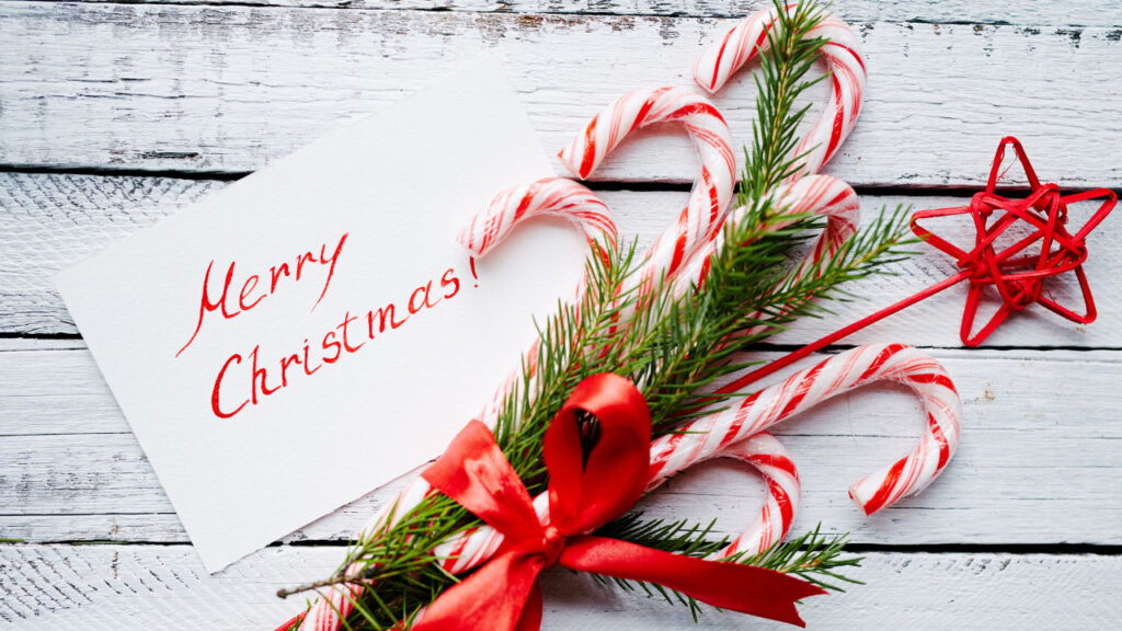 festive greeting card with 'Merry Christmas' text