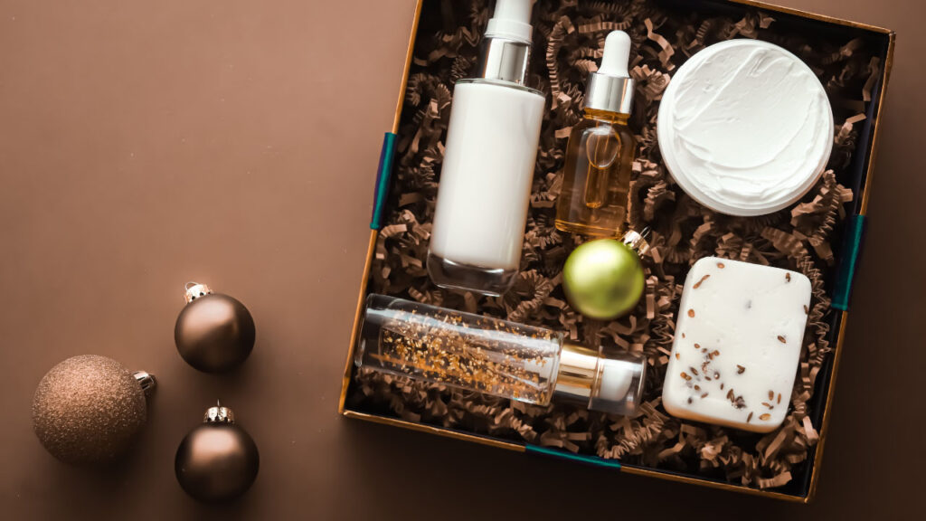 health and wellness gift kit featuring skincare products, essential oils