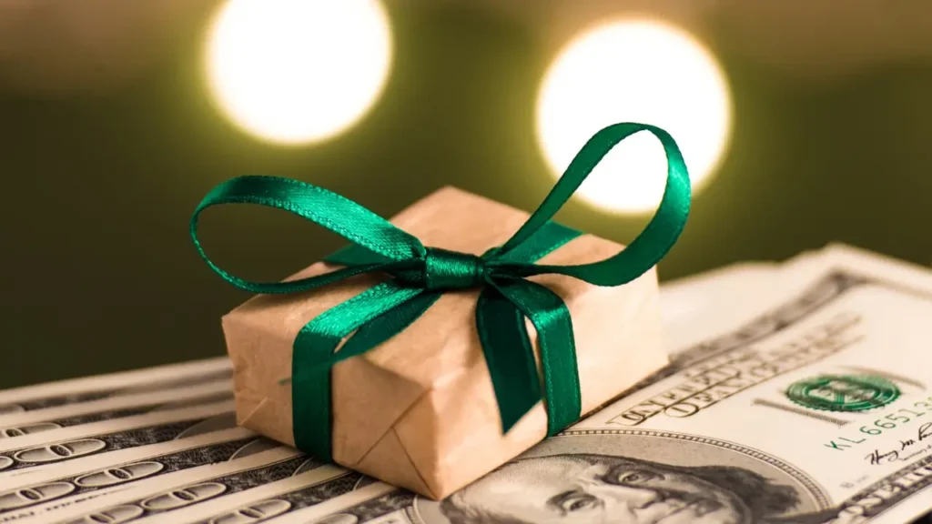 gift box with green ribbon