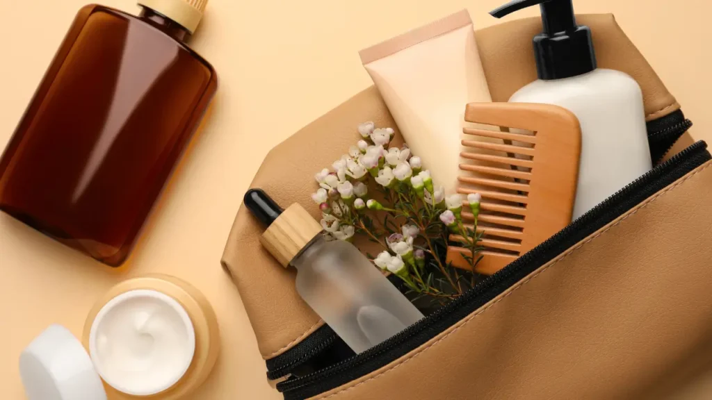 toiletry bag with neatly packed essentials 